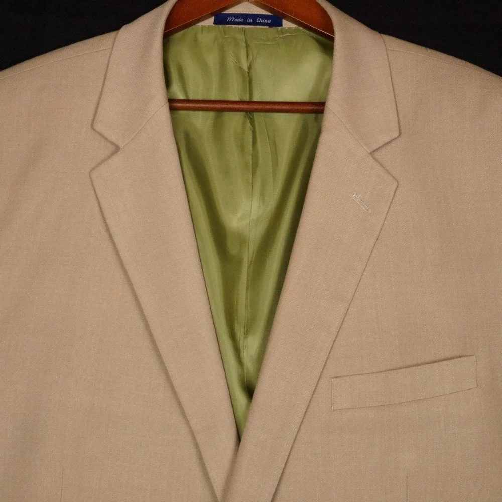 Alan Flusser Sport Coat Mens 48L Tan Solid Polyester Viscose